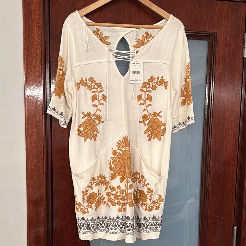 Cream and Orange Floral Tunic Dress